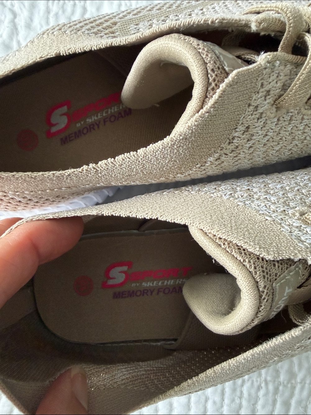 Skechers Women's Beige Knit Slip-On Sneakers - Picture 2 of 7